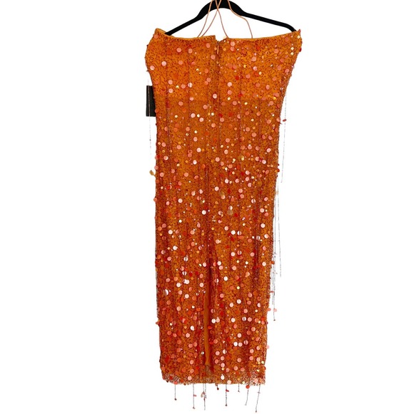 H:ours Sequin Embellishments Jimena Midi Dress Orange Women's Size Small NWT - Picture 8 of 13
